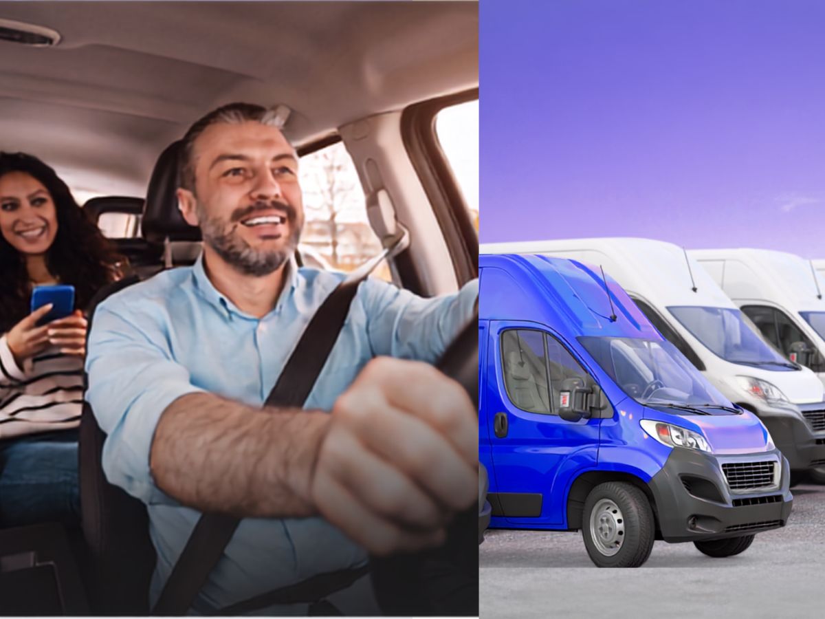 Motorista e vans representando uso profissional e operação comercial